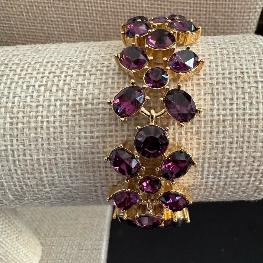 Isaac Mizrahi Gold Band Bracelet with Vibrant Purple Gemstone